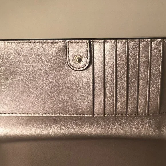 KATE SPADE PINK LEATHER SCALLOP WALLET ~ LARGE ~ 14 CARD SLOTS ~ GOLD INTERIOR - Picture 7 of 10